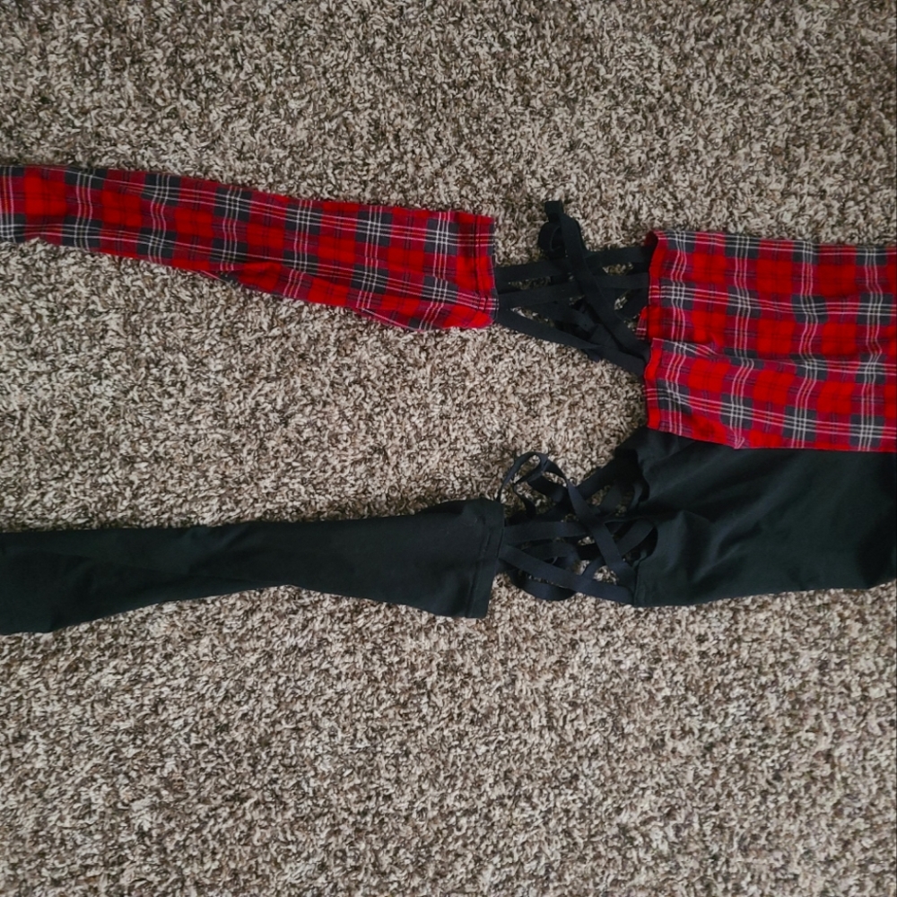 Killstar red plaid and black leggings